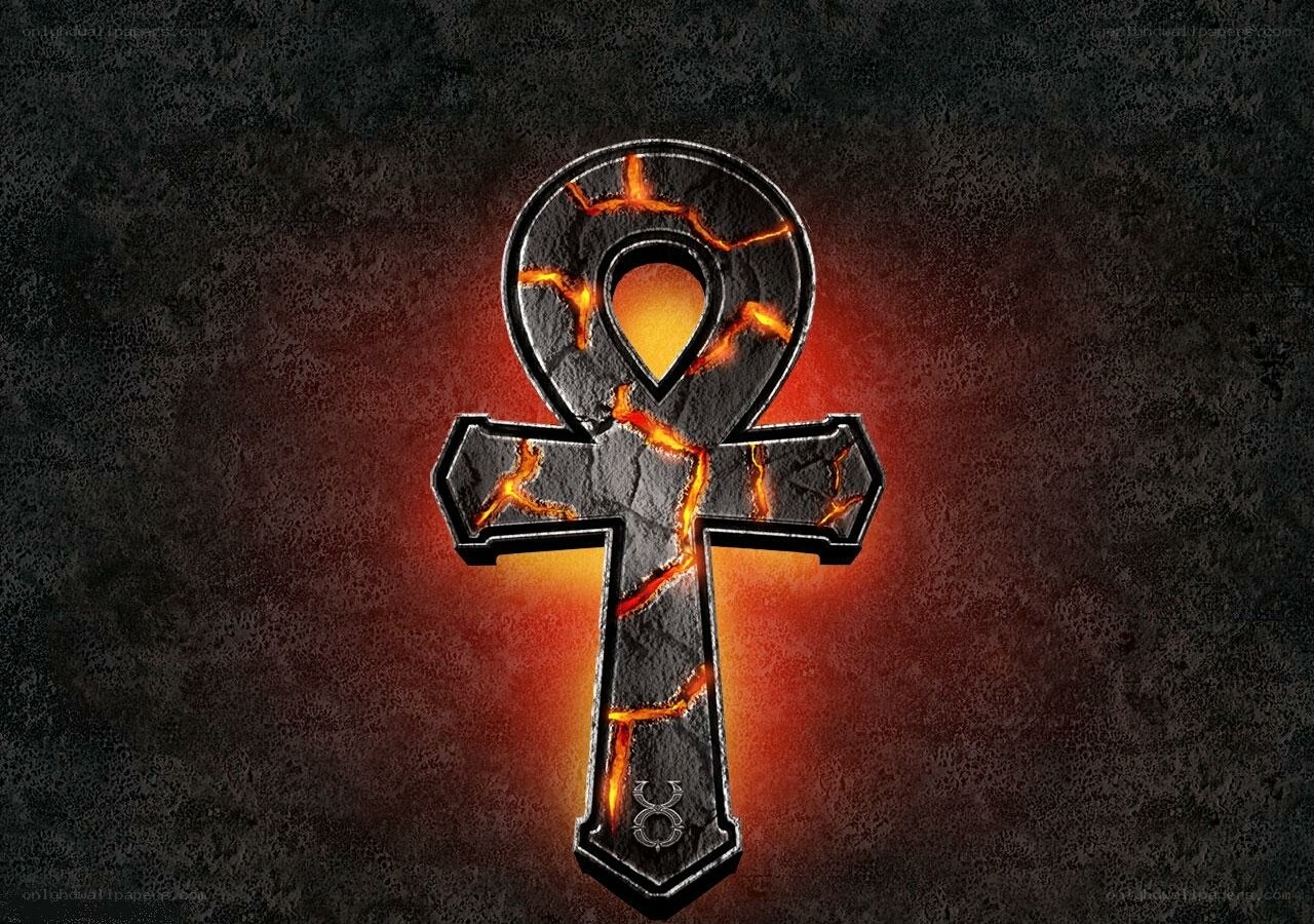 Ankh symbol with lava cracks