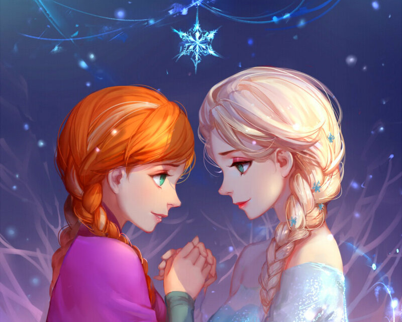 Anna and Elsa Holding Hands