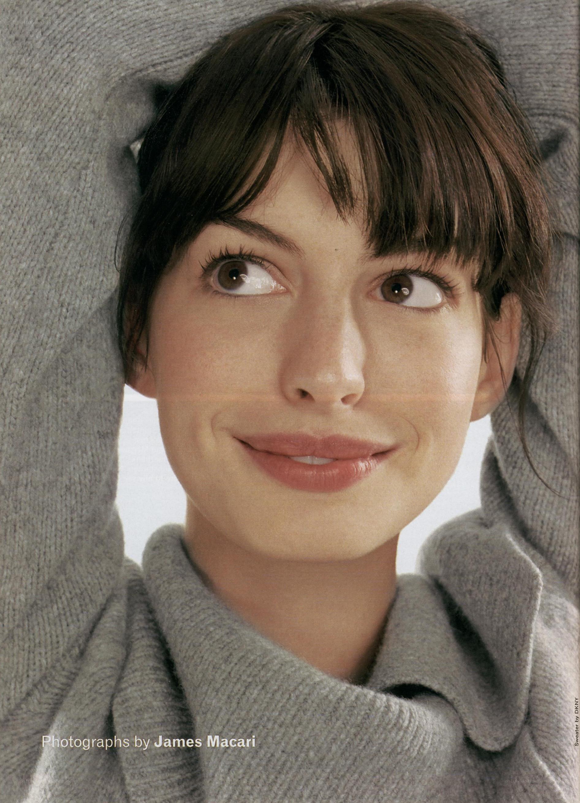 Anne Hathaway in gray sweater
