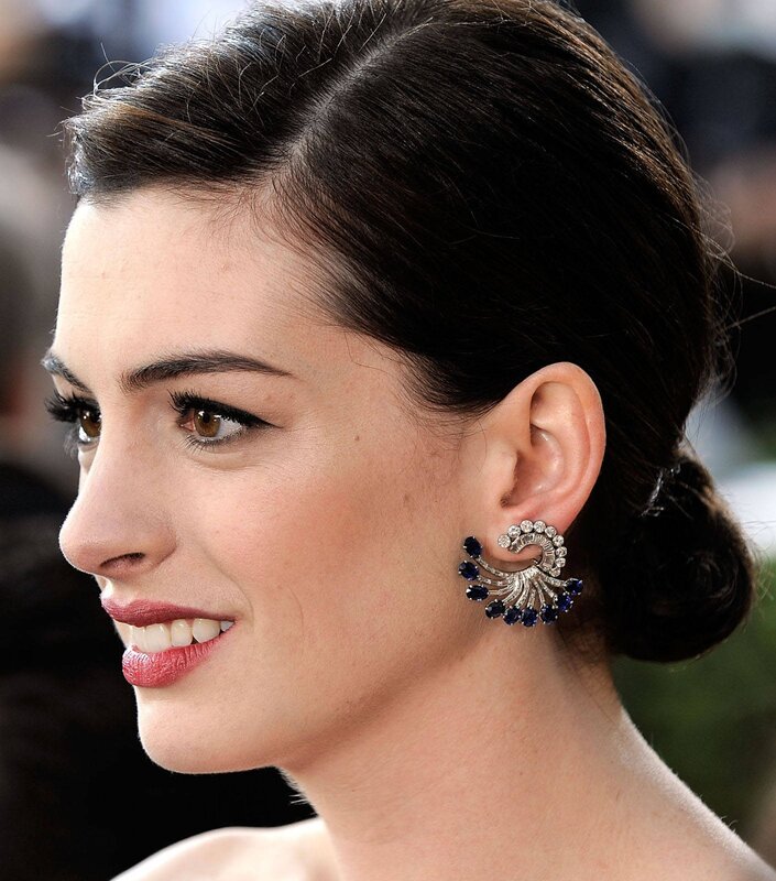 Anne Hathaway wearing earrings