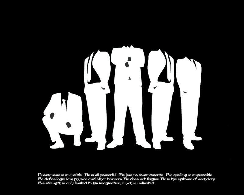 Anonymous figures with text