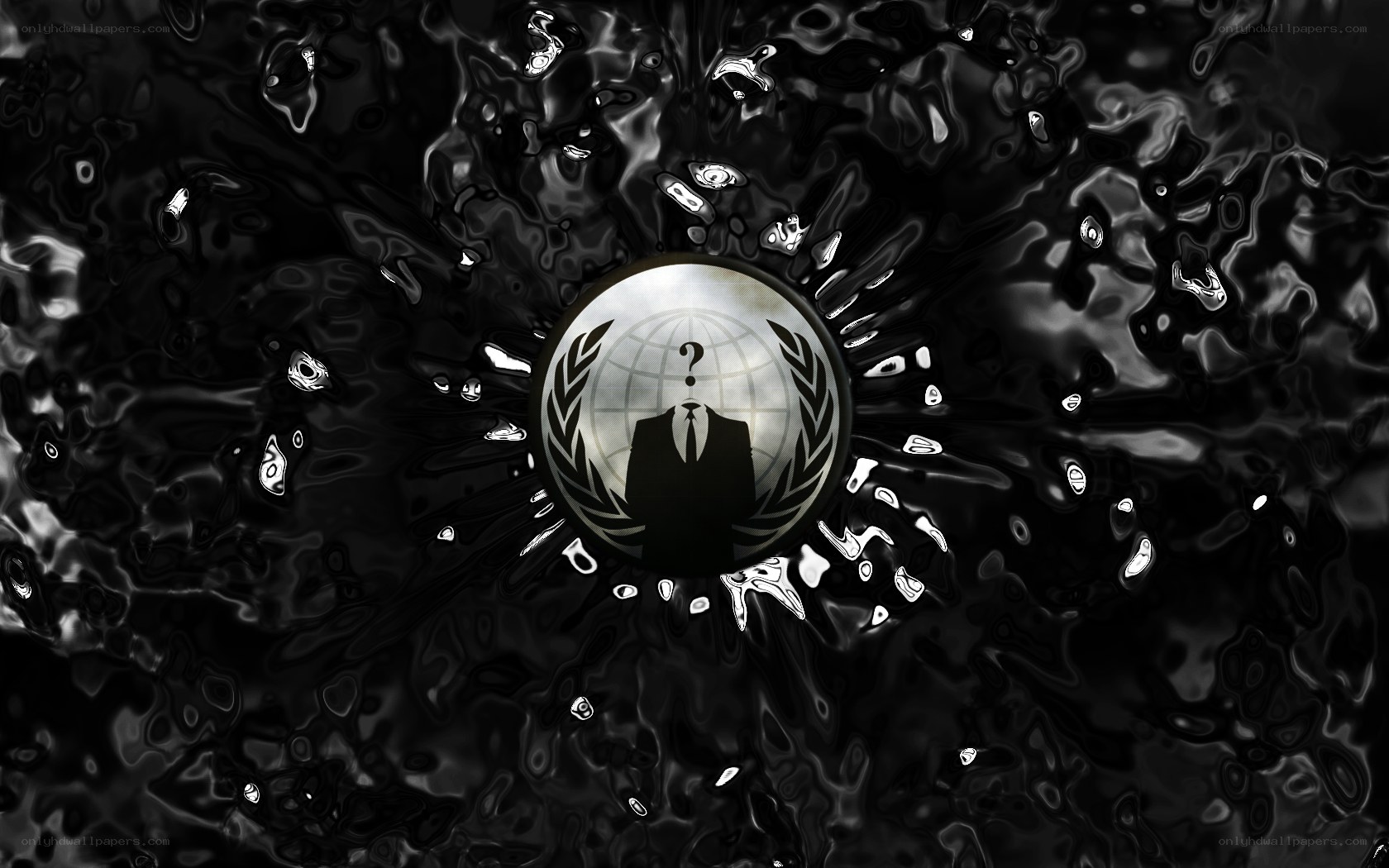 Anonymous logo on dark liquid