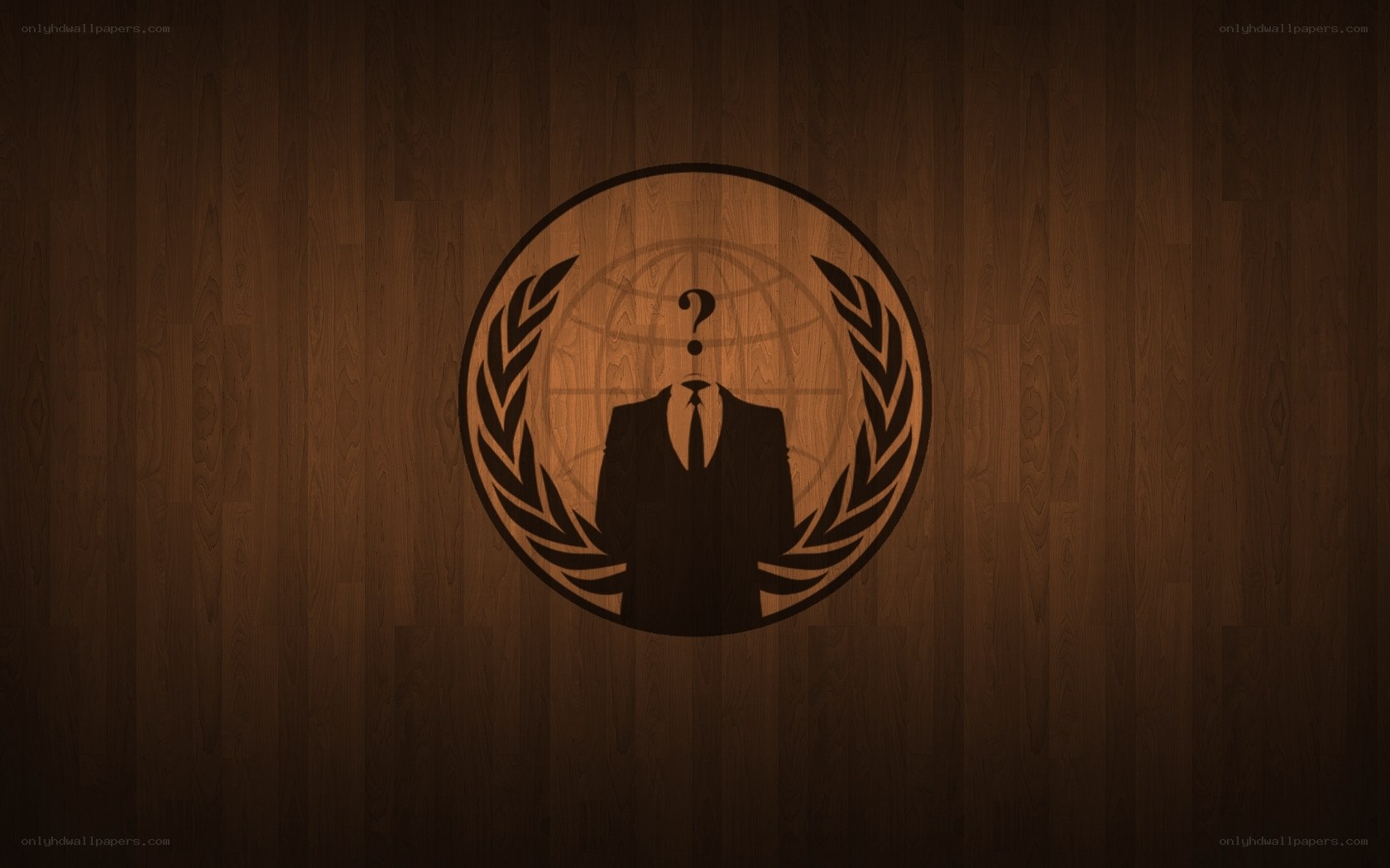 Anonymous logo on wood