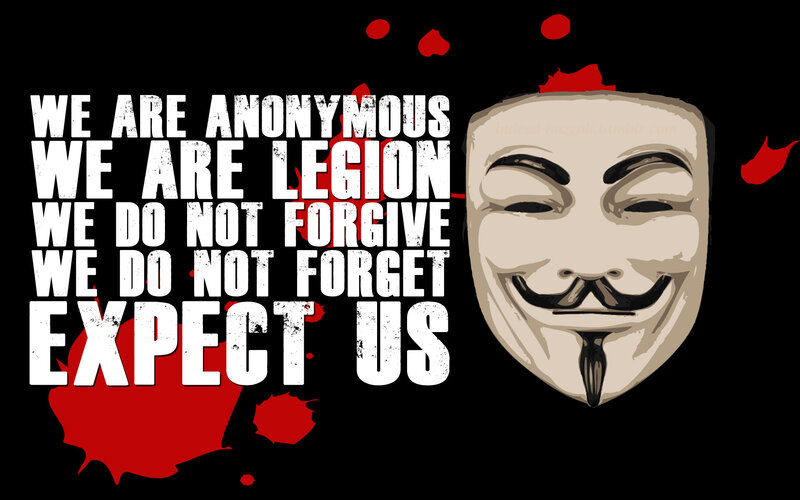 Anonymous slogan with Guy Fawkes mask