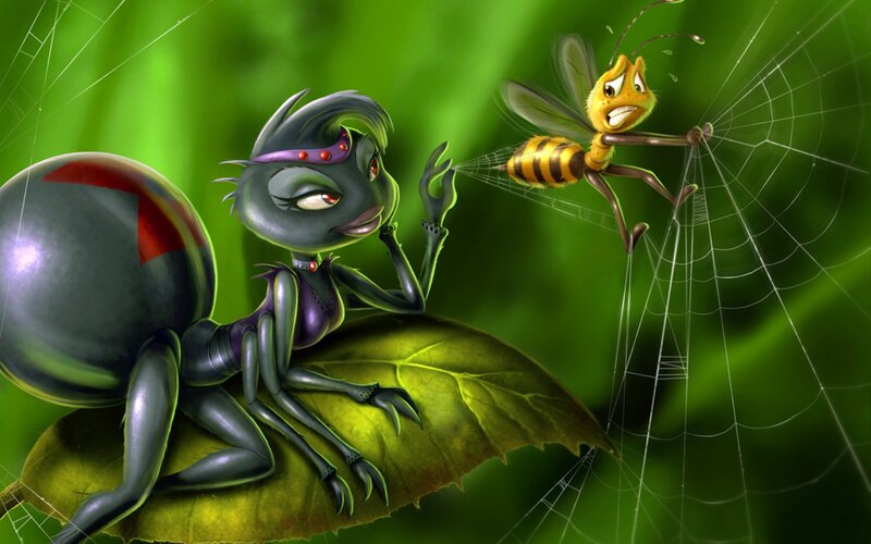 Ant and Bee in Web — Green