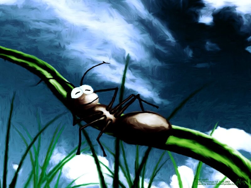 Ant on a Green Stem — Dramatic