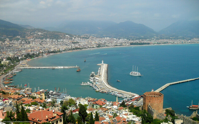 Antalya harbor and city view