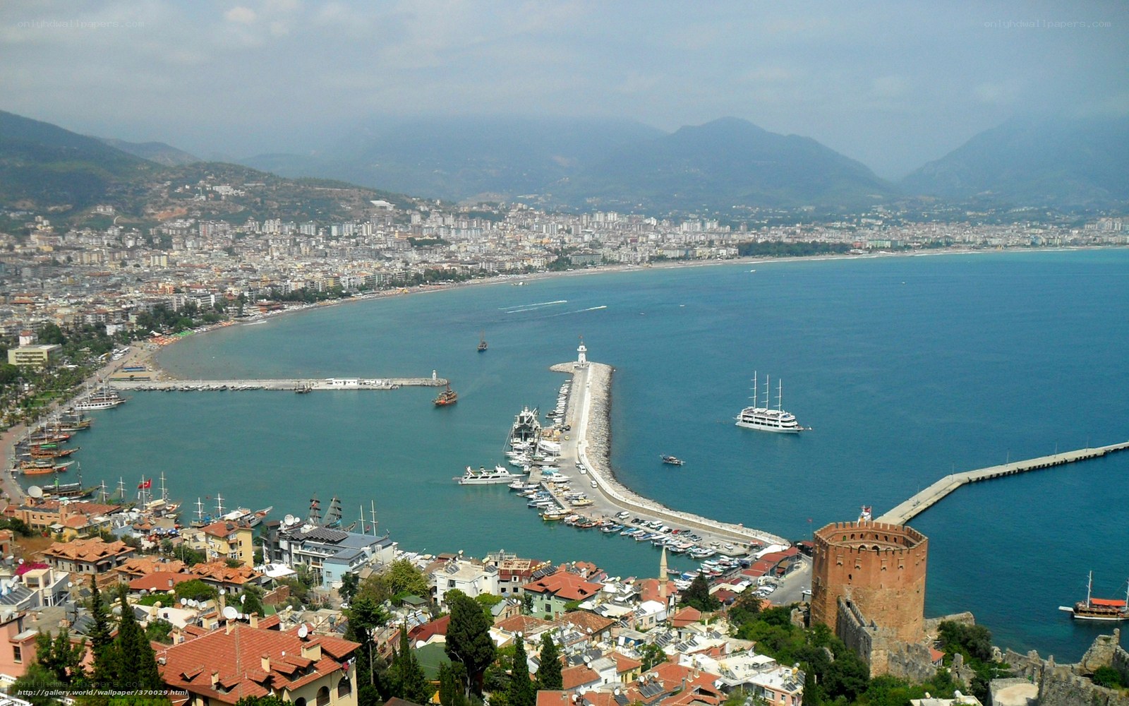 Antalya harbor and city view