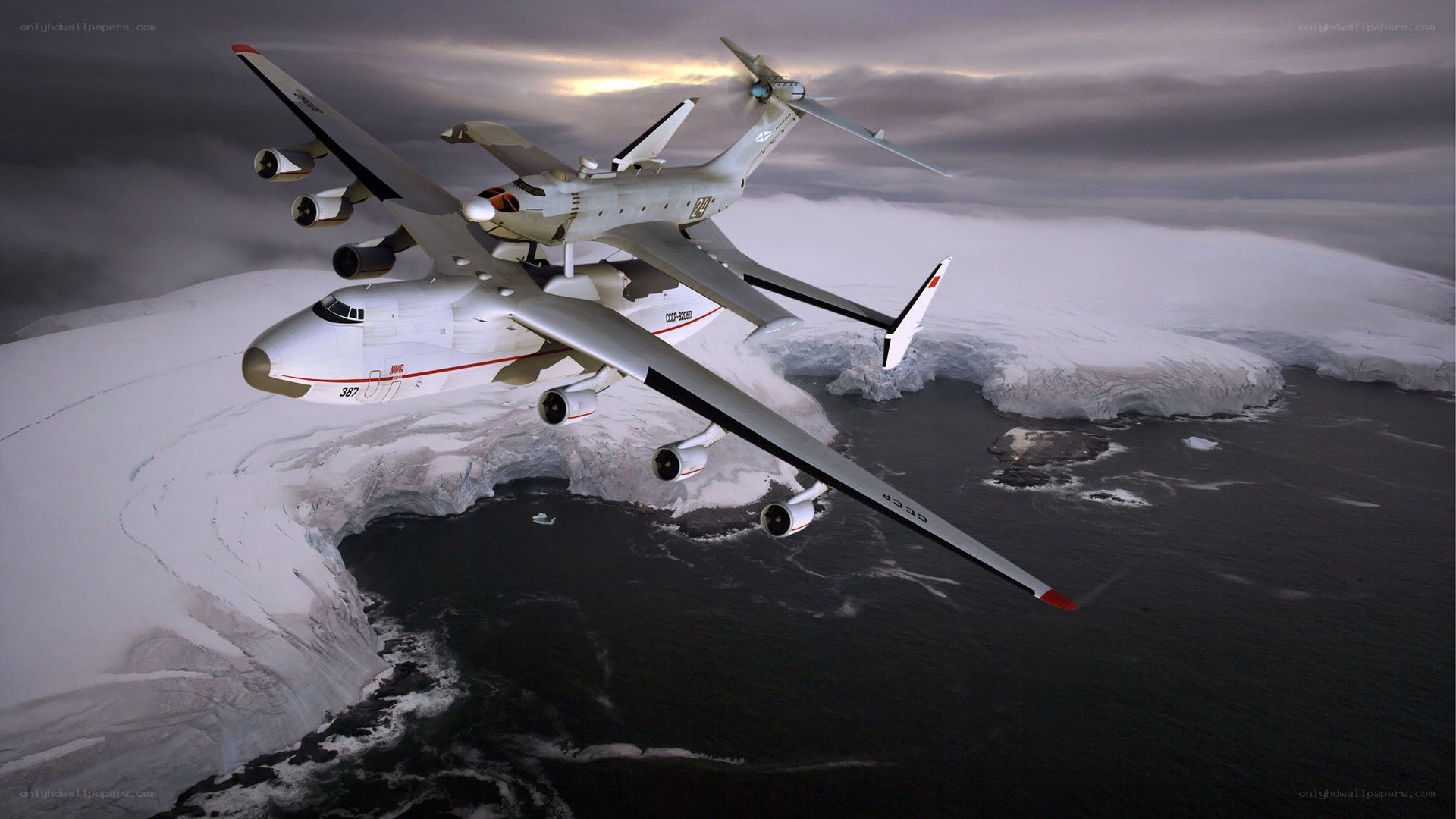 Antarctic aircraft over ice