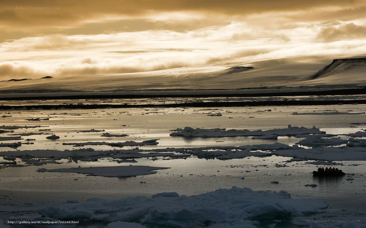 Antarctic ice floes at sunset