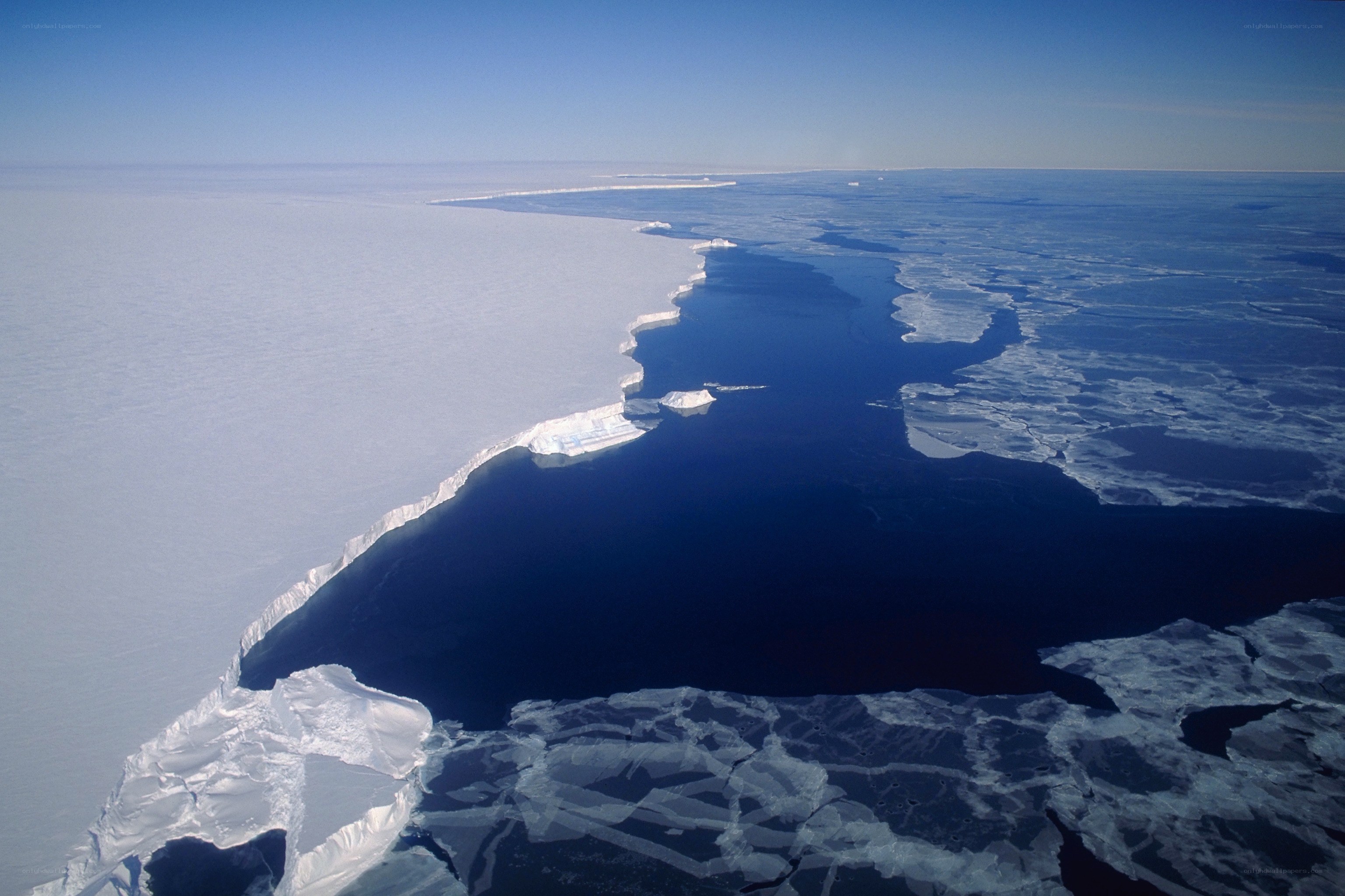 Antarctic ice shelf from above