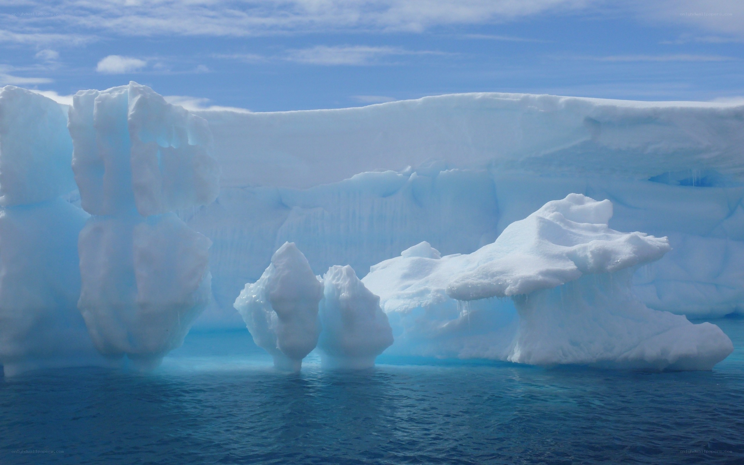 Antarctic icebergs floating