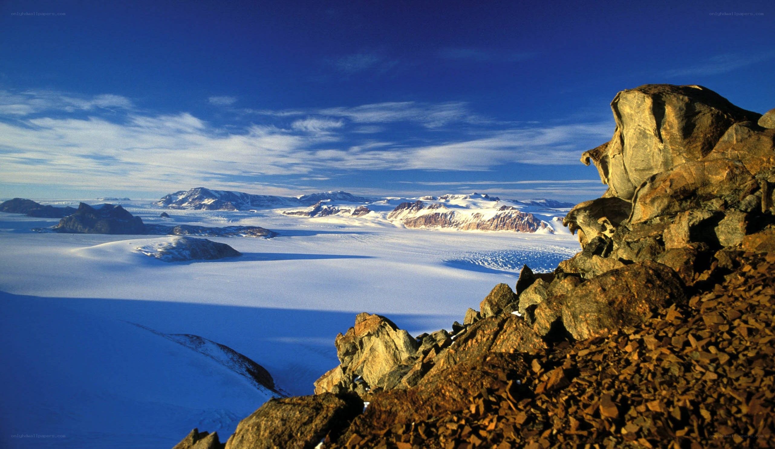 Antarctic landscape with ice and rocks
