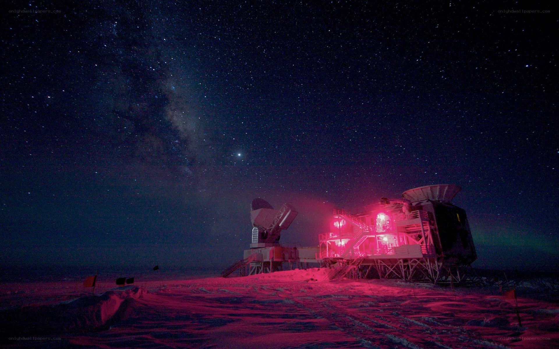 Antarctic observatory under stars