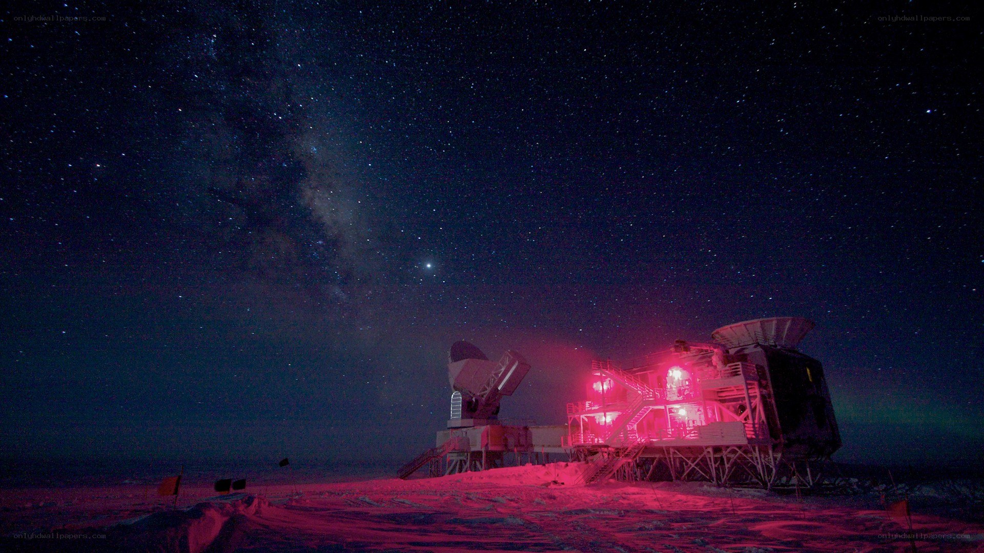 Antarctic observatory under stars