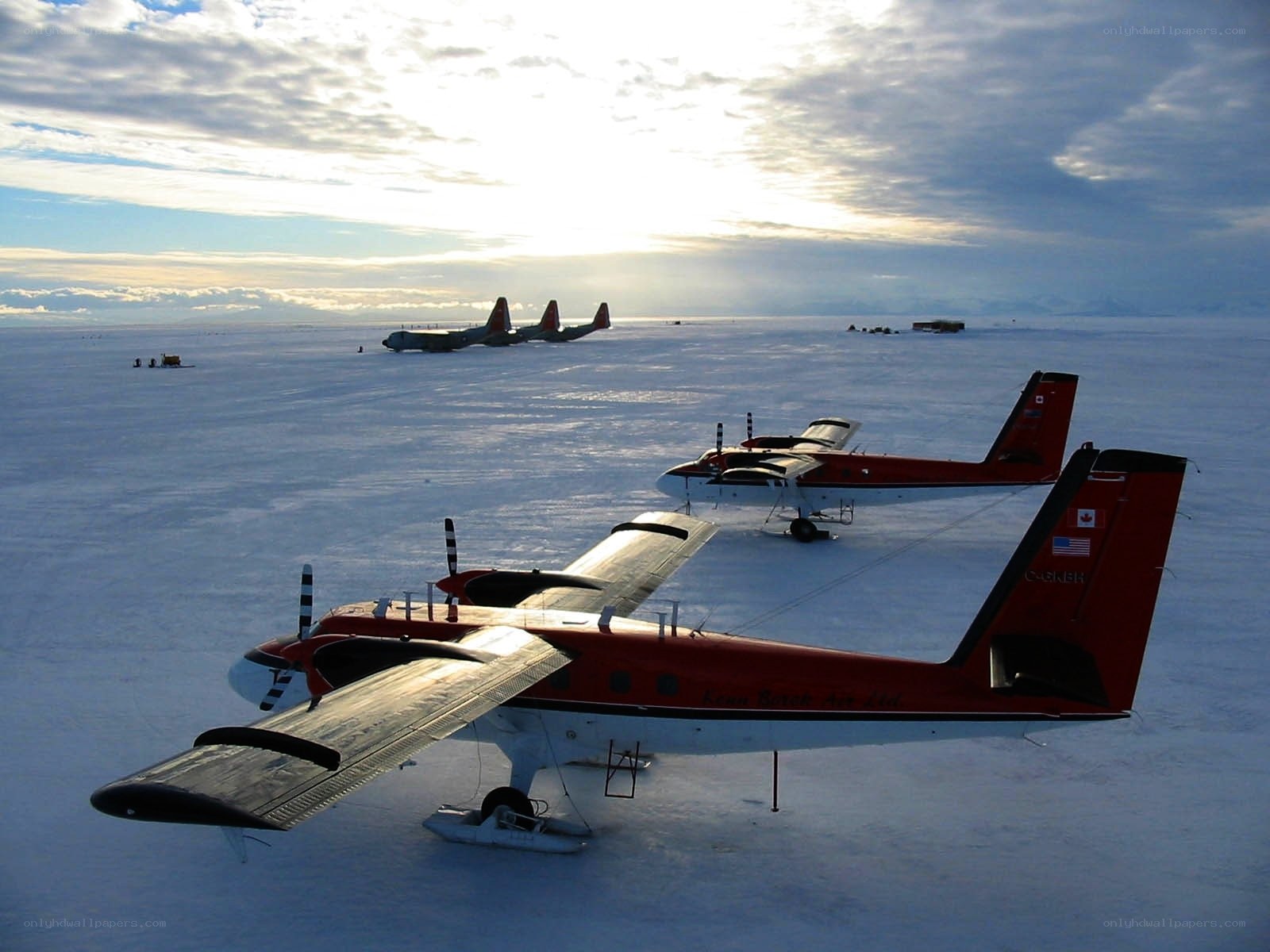 Antarctic research planes on ice