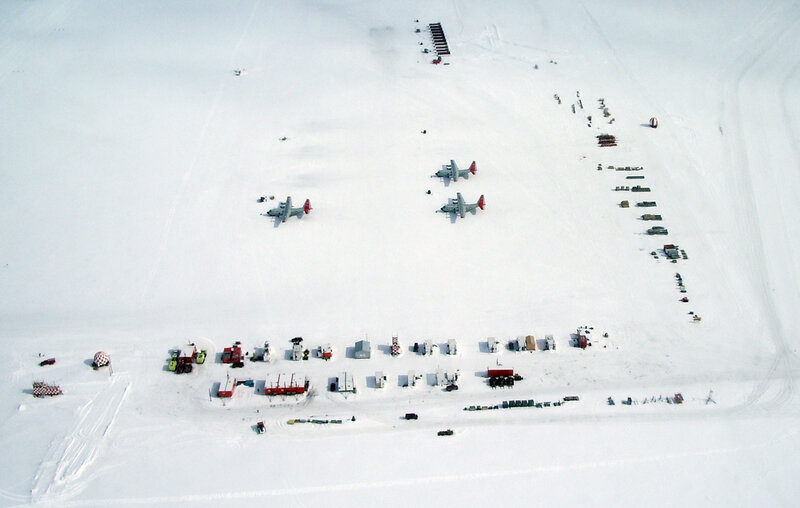 Antarctic research station aerial view