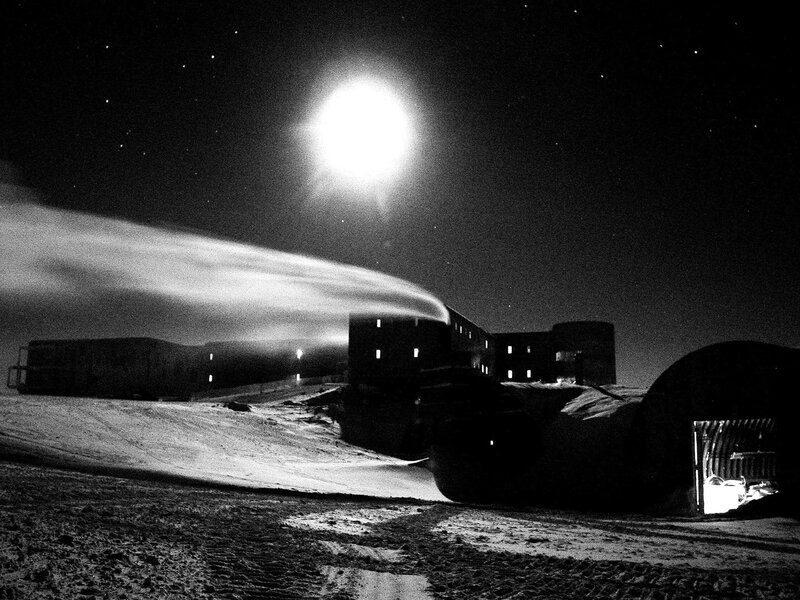 Antarctic research station at night