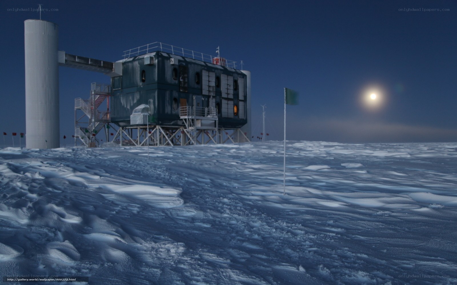 Antarctic research station at night