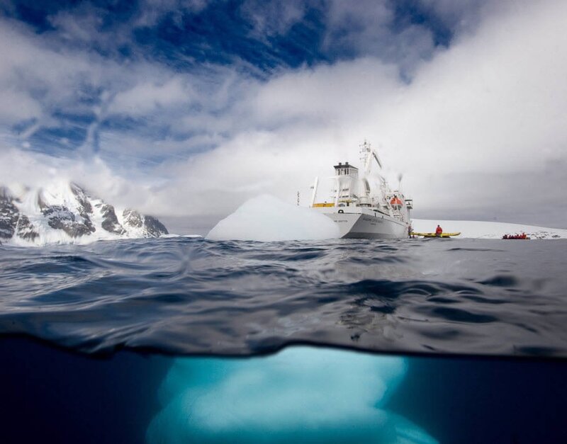 Antarctic research vessel and ice