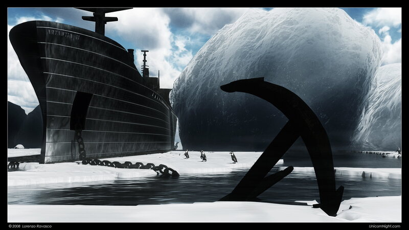 Antarctic ship and iceberg