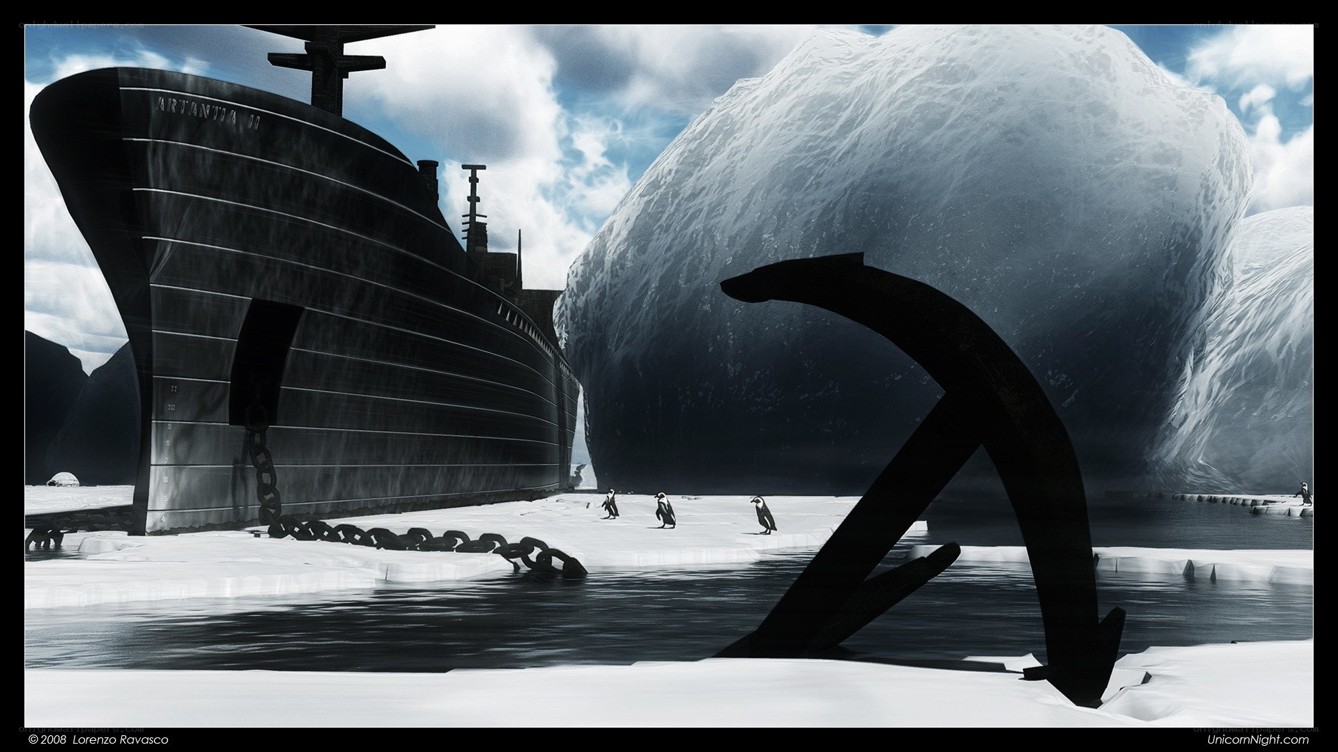Antarctic ship and iceberg