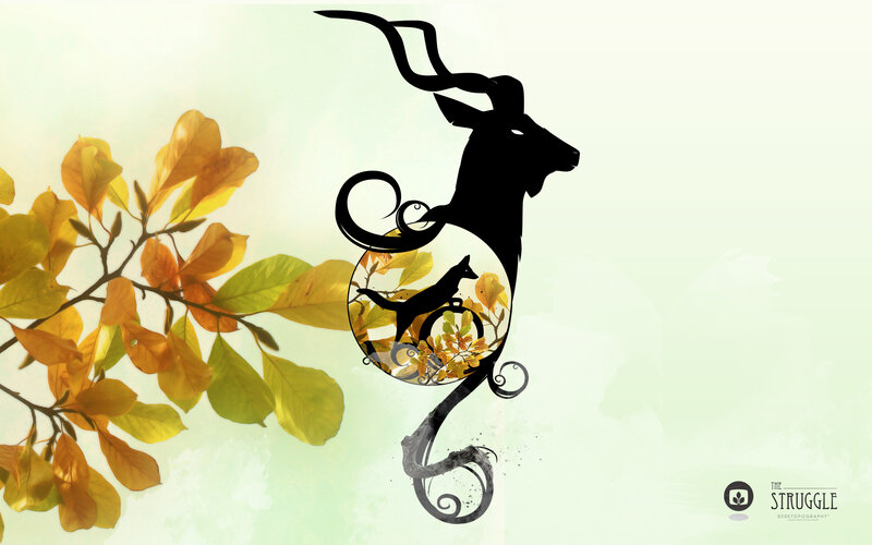 antelope silhouette with autumn leaves