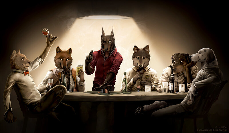 anthropomorphic animals at poker table
