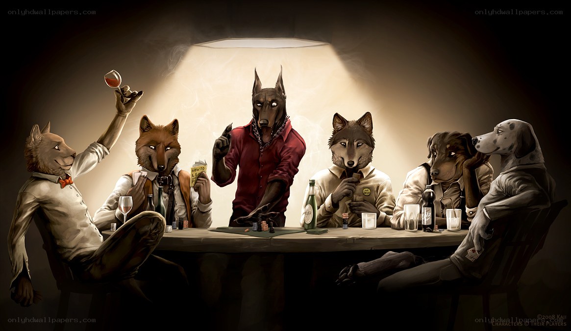 anthropomorphic animals at poker table