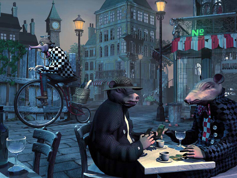 anthropomorphic animals in a city
