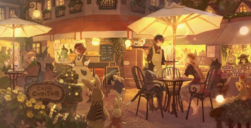 Anthropomorphic Animals in Cafe