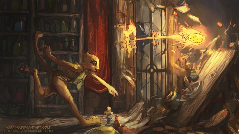 Anthropomorphic Cat Casting Spell