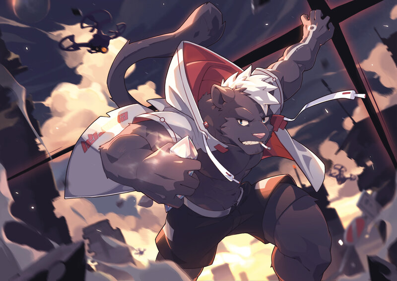 Anthropomorphic Cat Character — Gray, Dramatic
