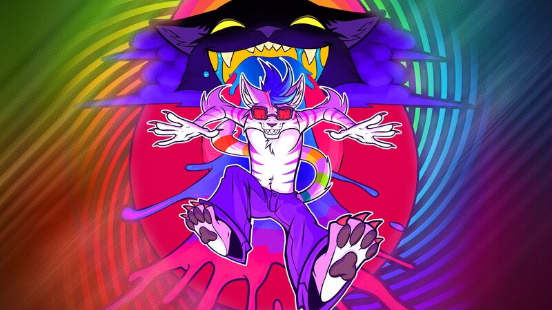 Anthropomorphic Cat Character — Purple, Chaotic