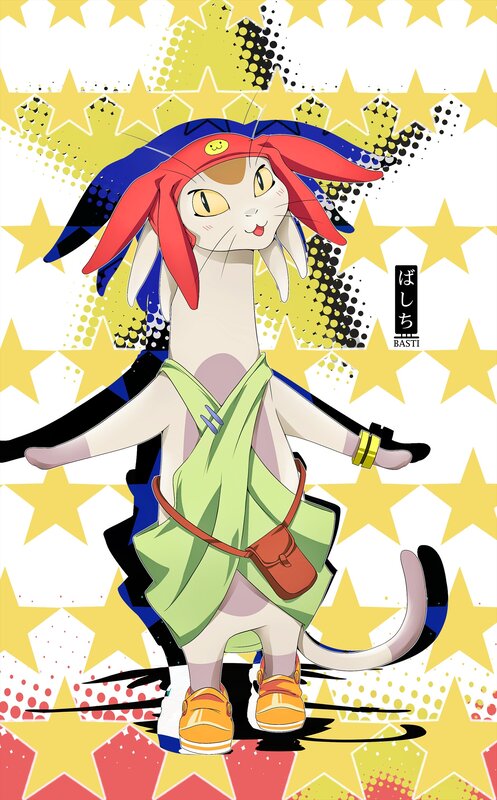 Anthropomorphic Cat Character — Yellow, Playful, Anime