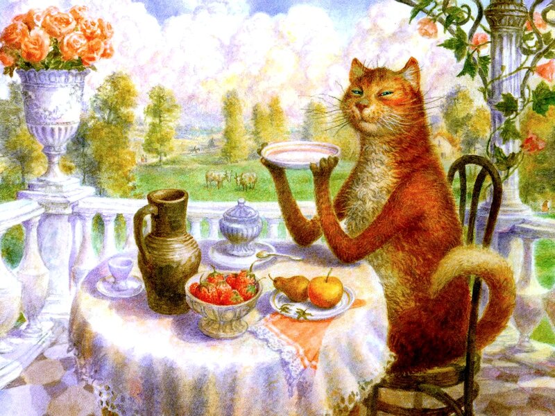 Anthropomorphic Cat Eating