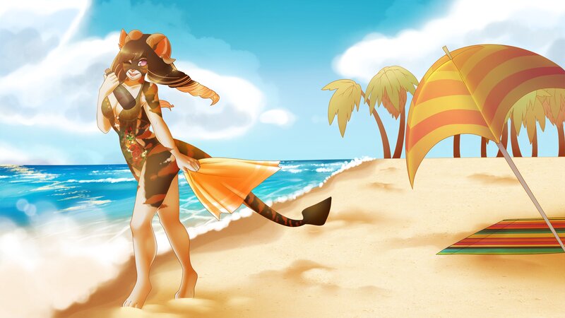 Anthropomorphic Cat on Beach