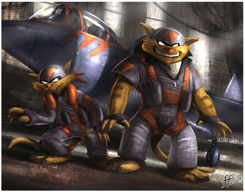anthropomorphic cat pilots
