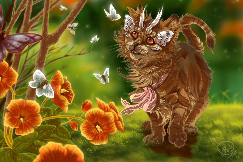 Anthropomorphic Cat with Butterflies