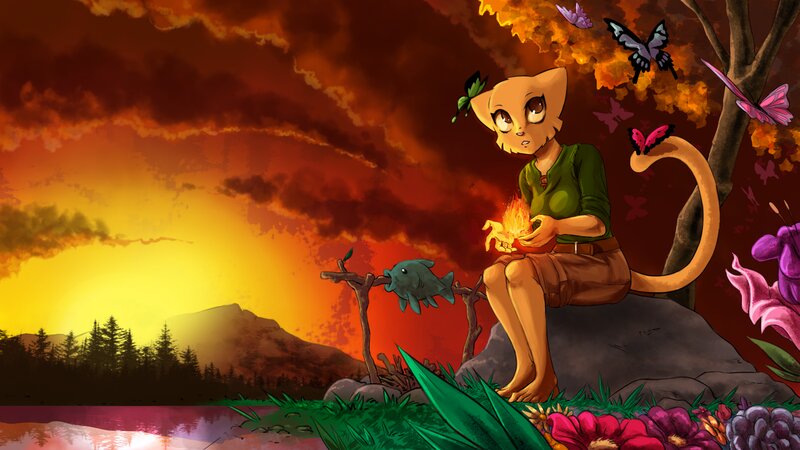 Anthropomorphic Cat with Fire