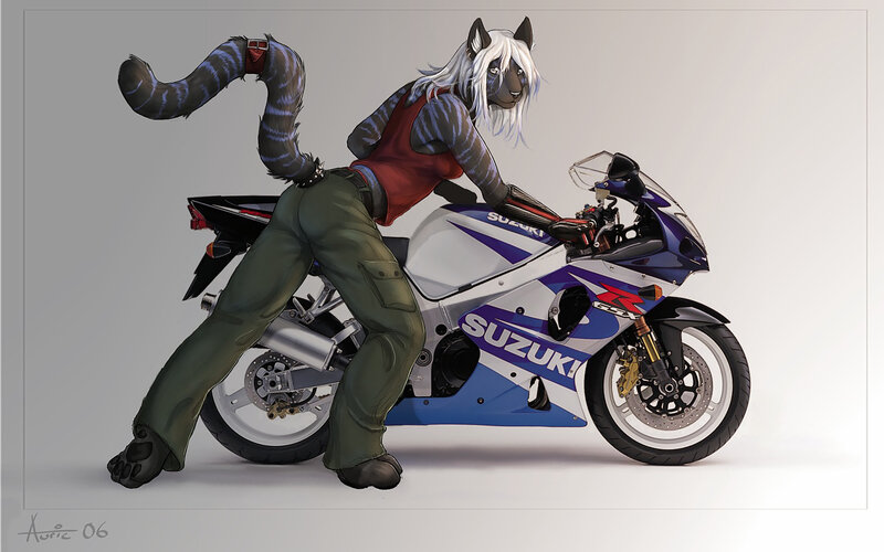 Anthropomorphic Cat with Motorcycle