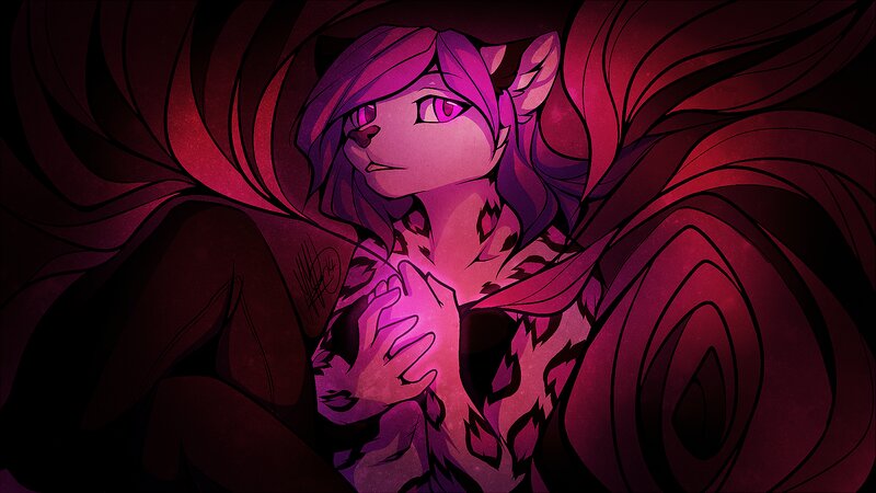 Anthropomorphic Cat with Purple Hair
