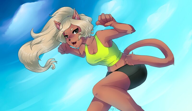 Anthropomorphic Cat Woman — Blue, Energetic