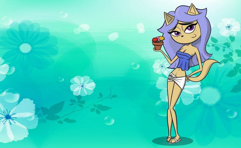 Anthropomorphic Cat Woman — Teal