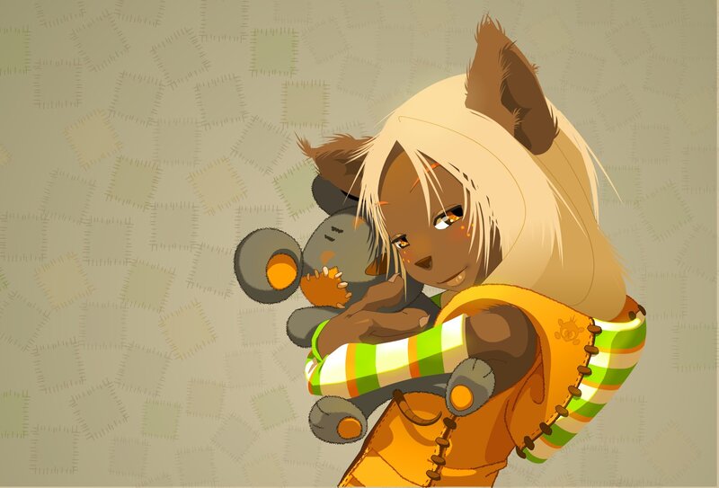 anthropomorphic child with teddy bear