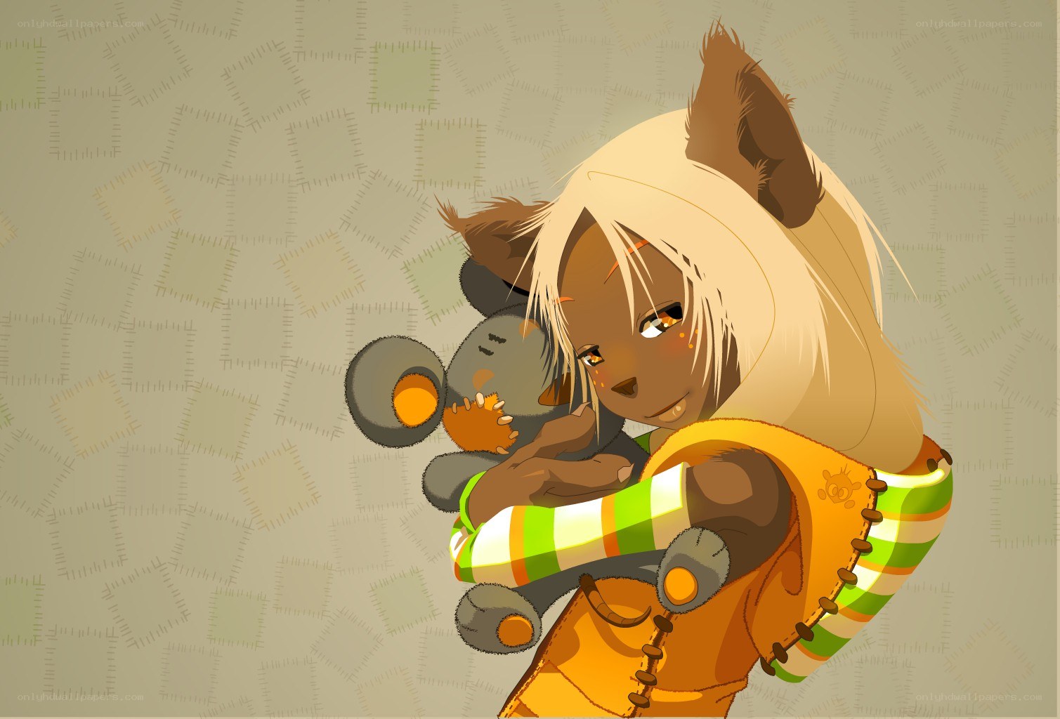 anthropomorphic child with teddy bear