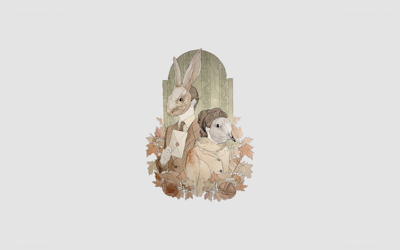 anthropomorphic couple with autumn leaves
