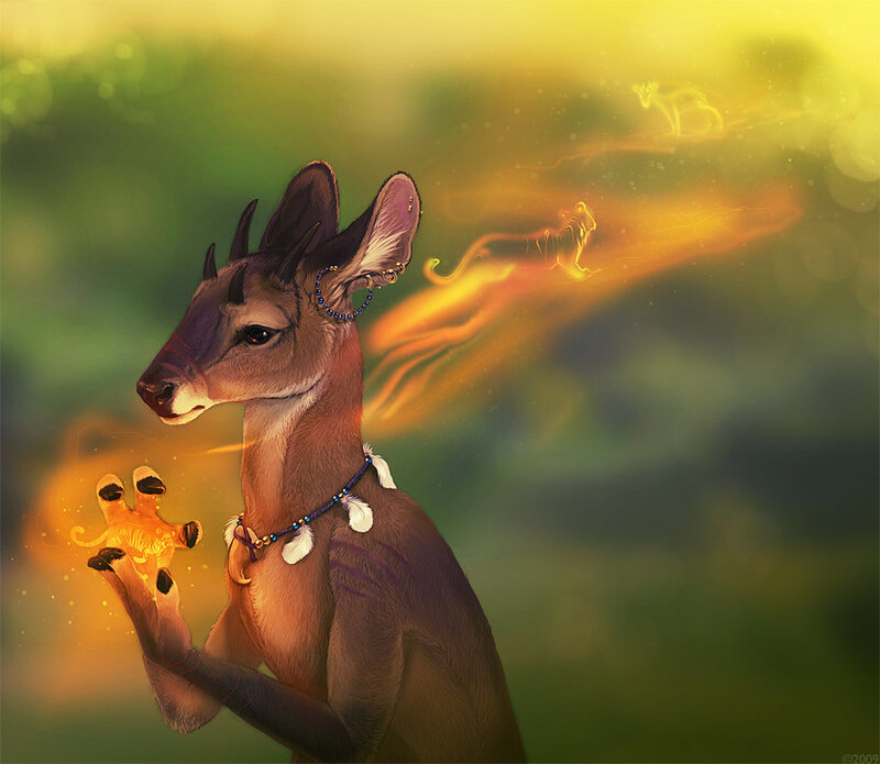 anthropomorphic deer with magic