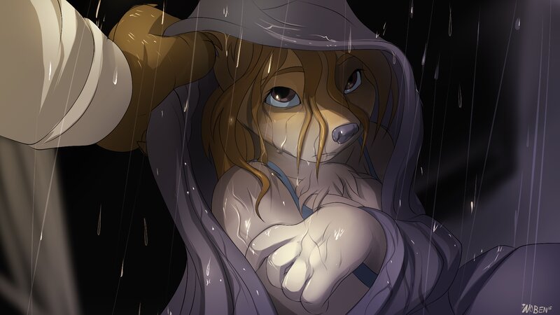 Anthropomorphic Dog in Rain