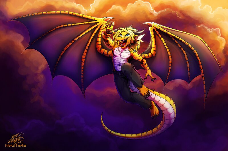 Anthropomorphic Dragon in Flight